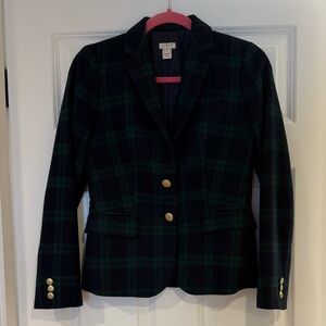J. Crew Women's Blackwatch Plaid Blazer in Dark Green and Black 00